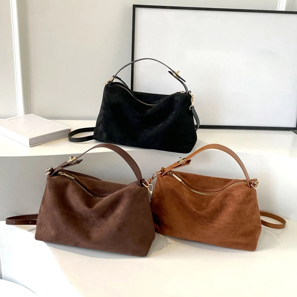 Suede shoulder handbag