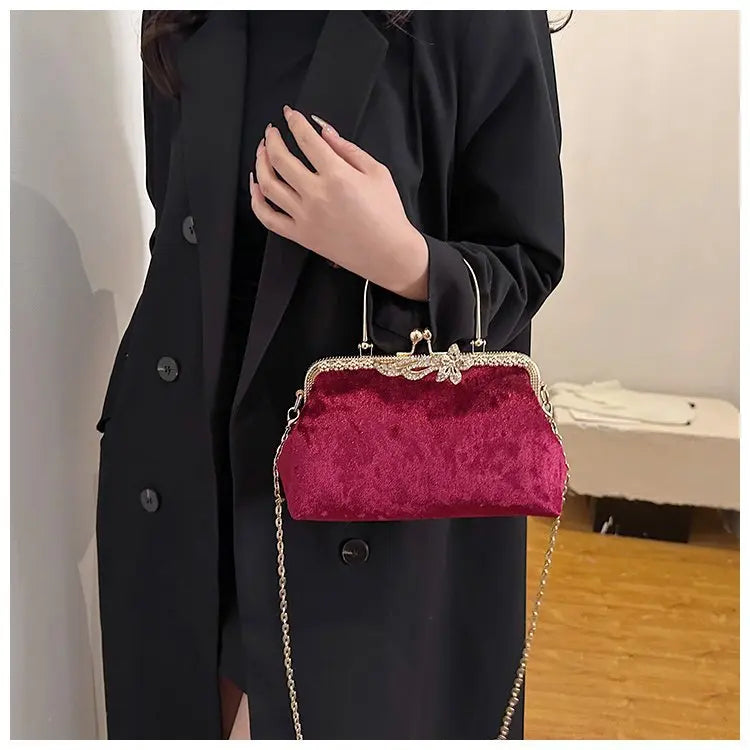 Corduroy evening clutch bag with wrist strap