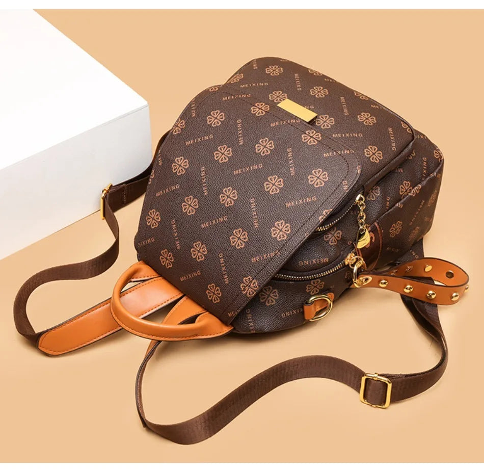 Designer-style leather knapsack