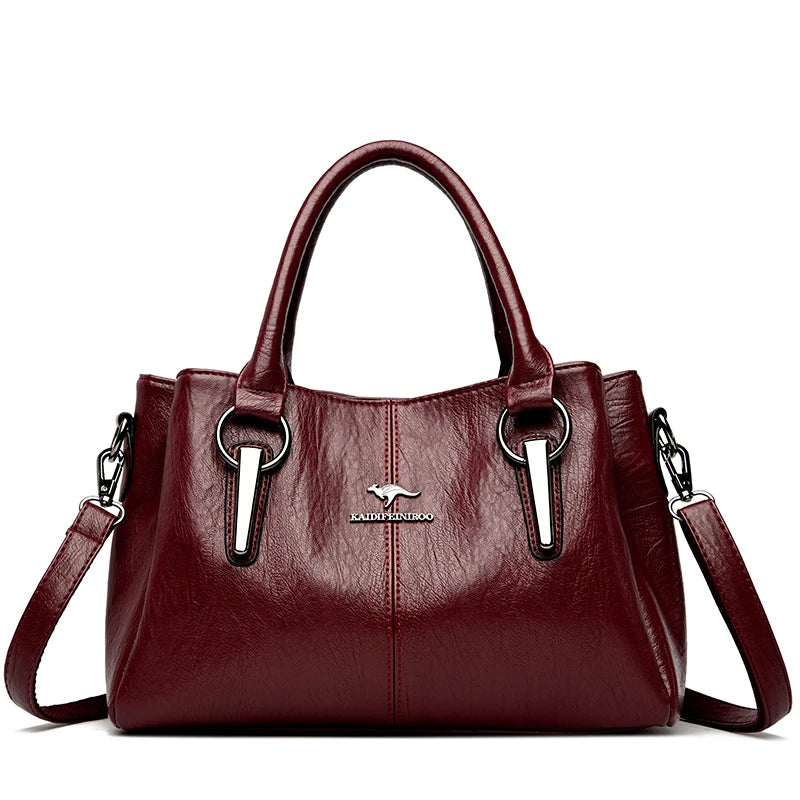 Leather handbag with detachable shoulder strap