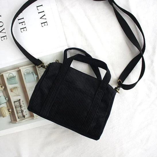Corduroy purse with detachable shoulder strap