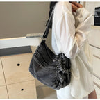 Multi-pockets denim shoulder bag for women