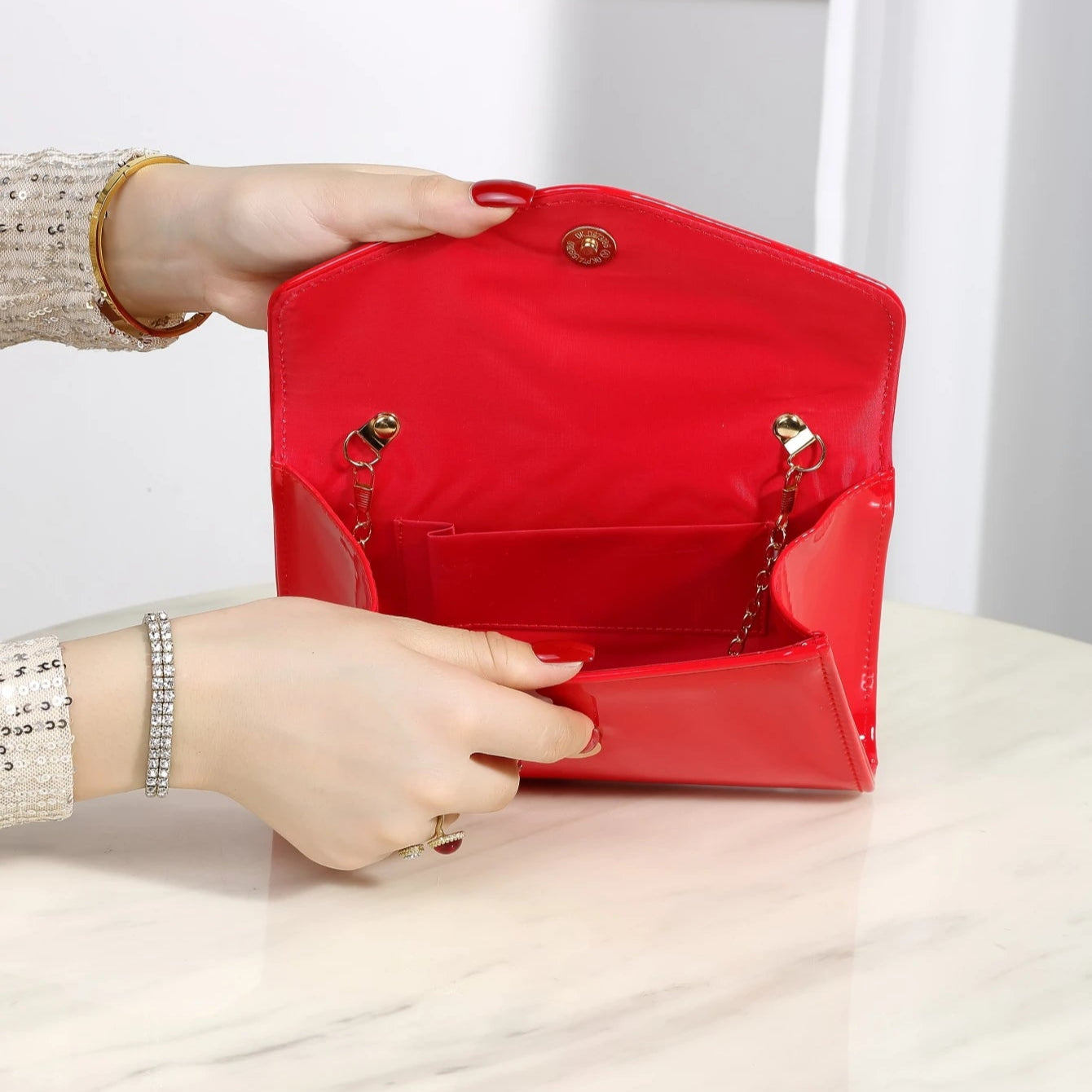 Minimal leather handbag with slim profile