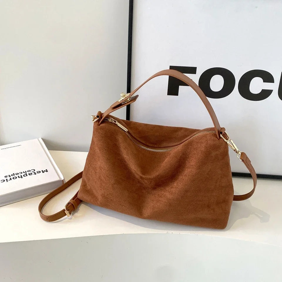Everyday suede shoulder purse with secure zipper