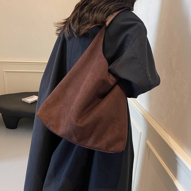 Chic suede slouch shoulder bag