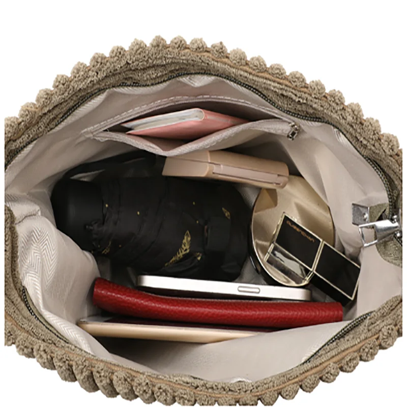 Large capacity corduroy shoulder handbag