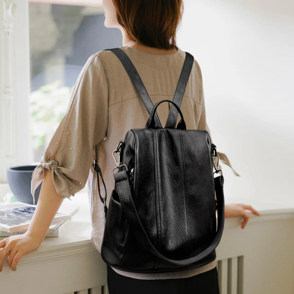 Soft leather travel backpack
