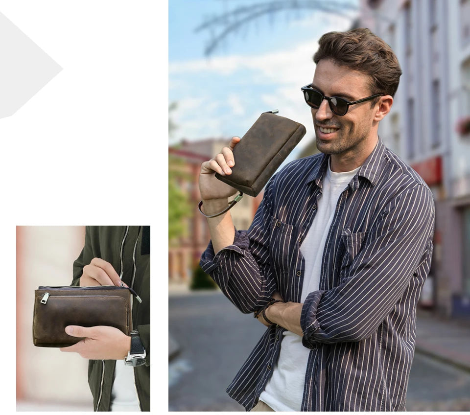 Leather zipper clutch
