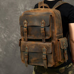 Large leather rucksack with buckles