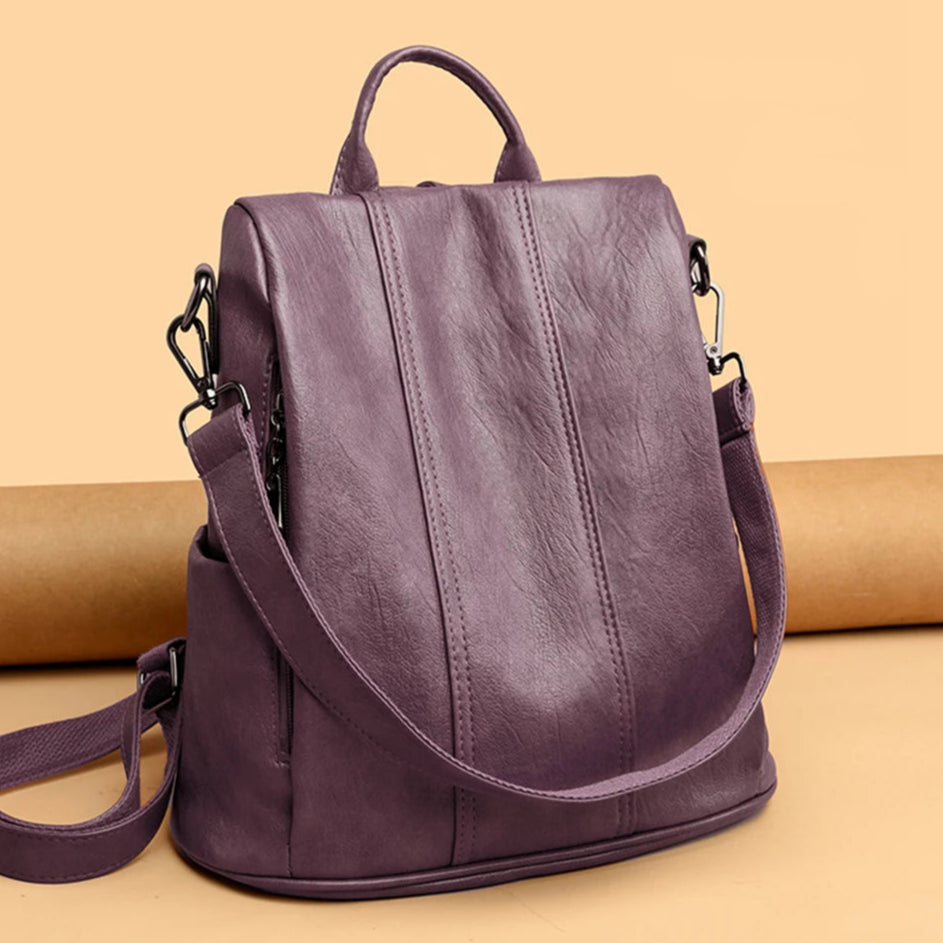 Soft leather travel backpack