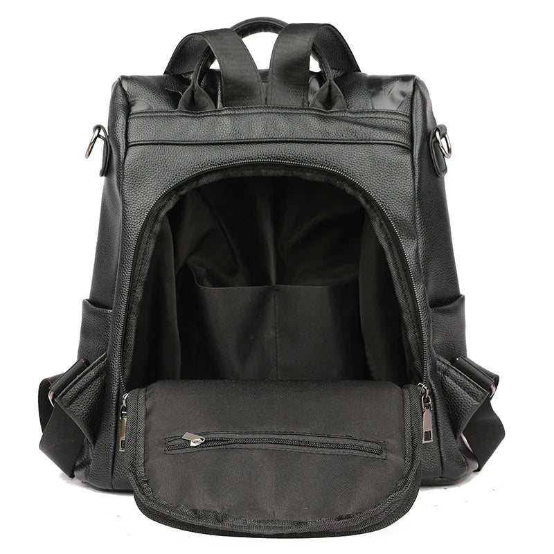Urban chic anti-theft leather knapsack