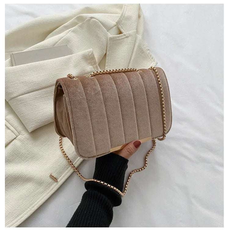 Corduroy handbag with soft velvet texture