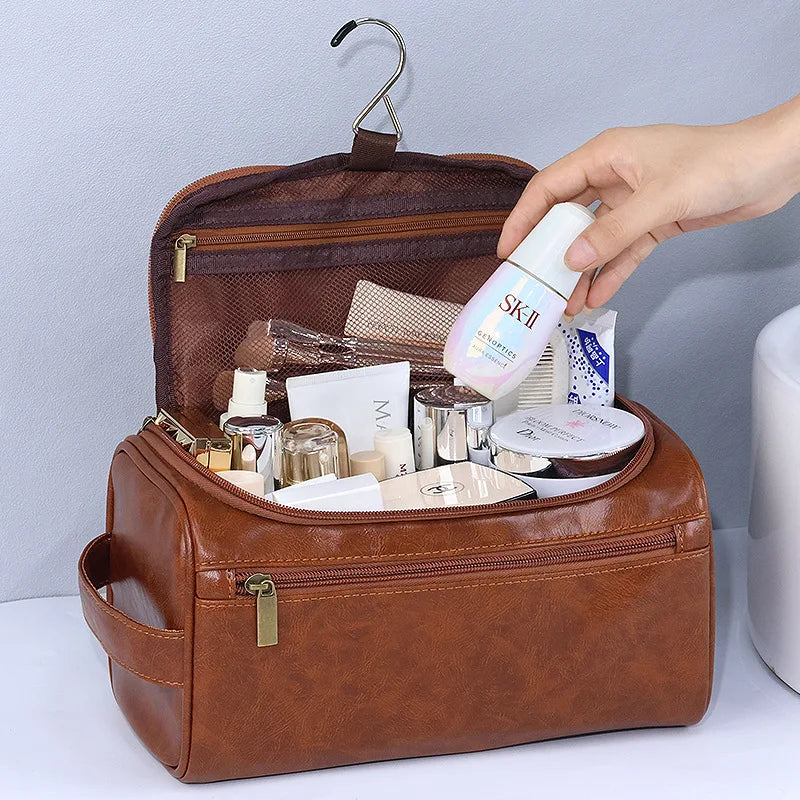 Large leather toiletry pouch