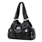 Leather shoulder bag with side pockets
