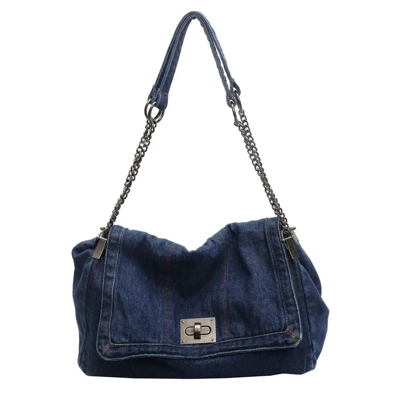 Large capacity denim handbag
