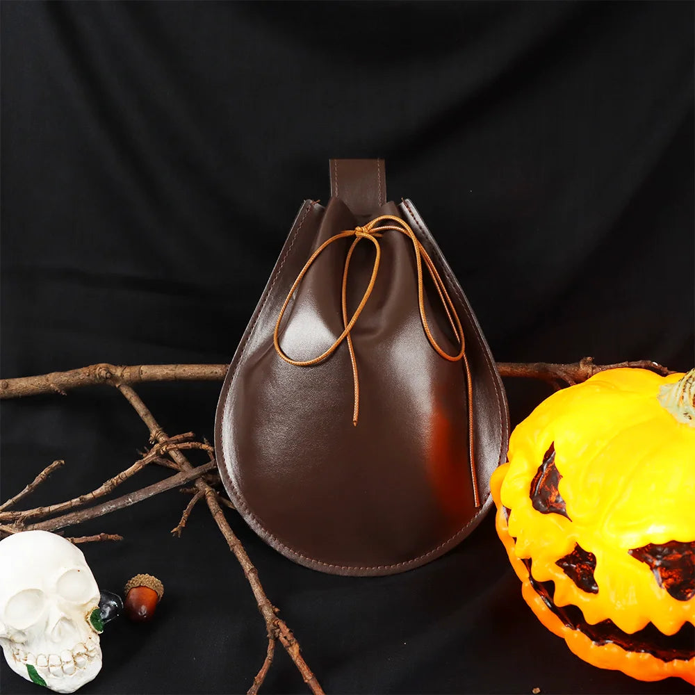 Leather drawstring pouch