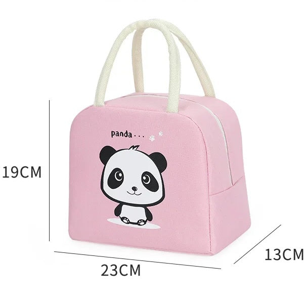 Pink panda insulated lunch tote bag
