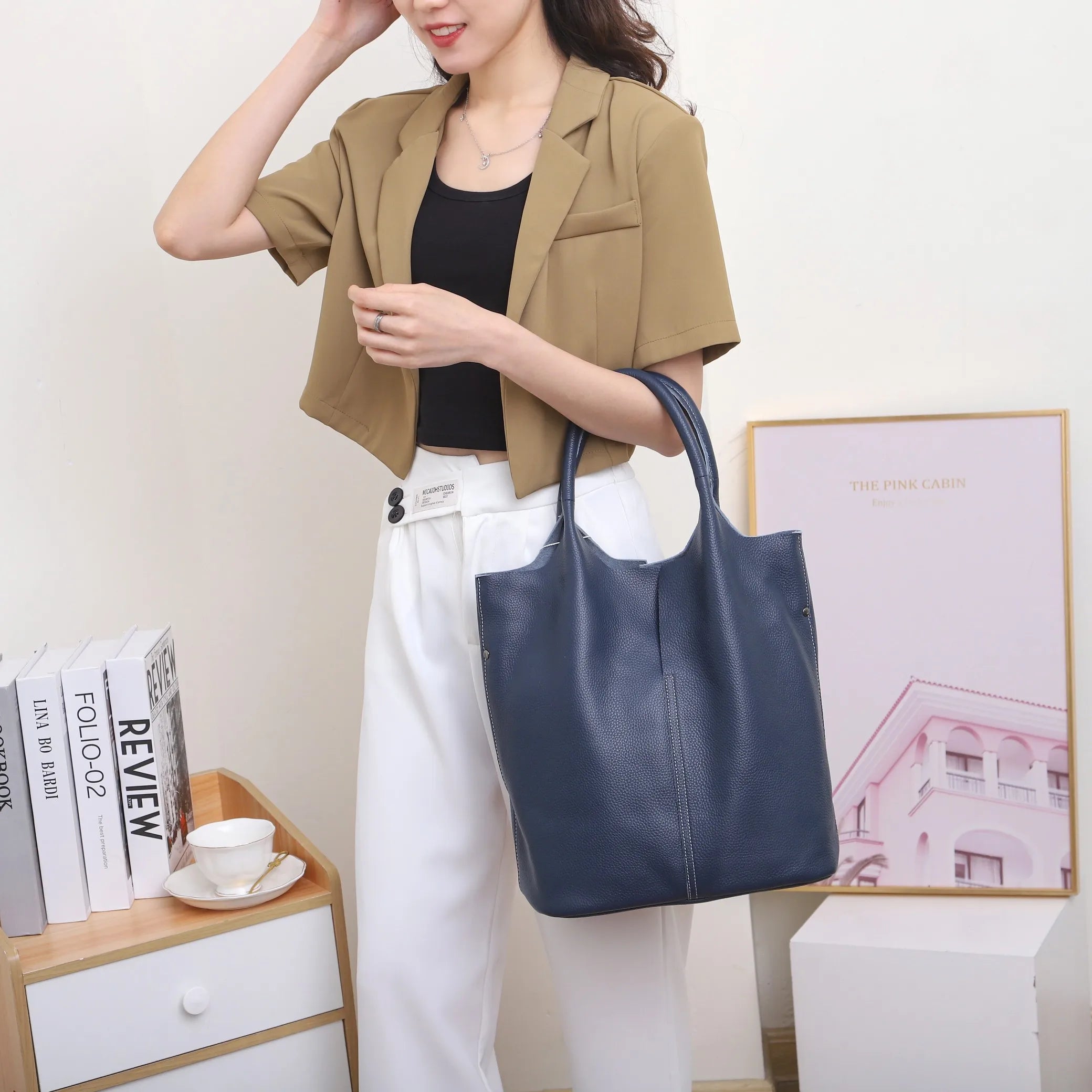 Modern leather tote bag
