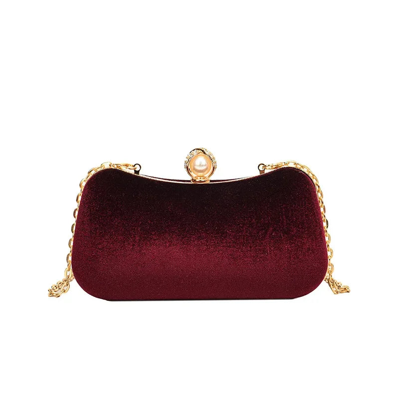 Corduroy clutch bag with  chain strap