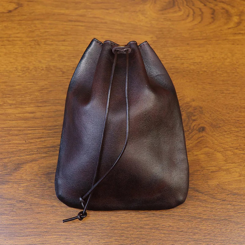 Leather coin pouch drawstring clutch