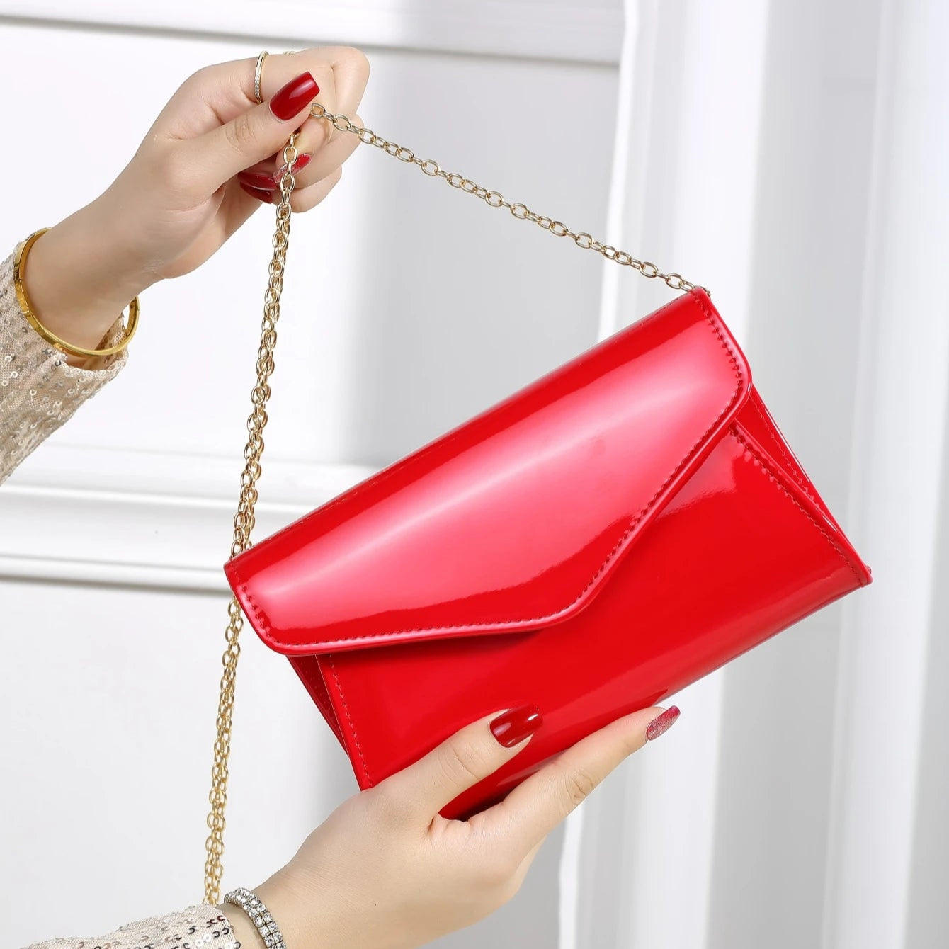 Minimal leather handbag with slim profile