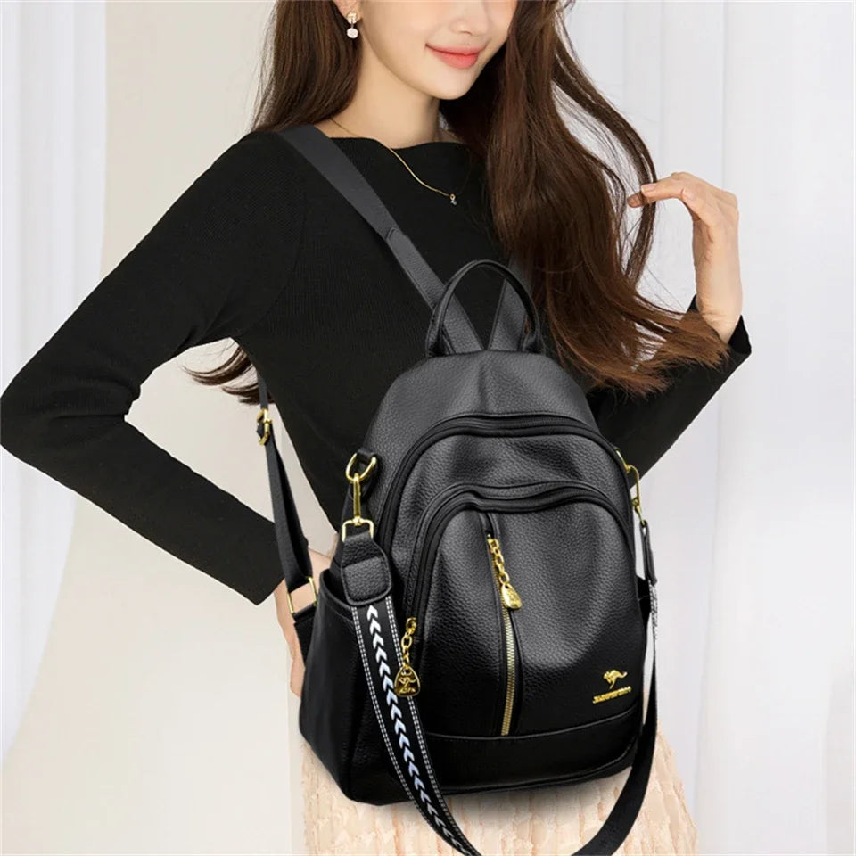Modern leather backpack for women
