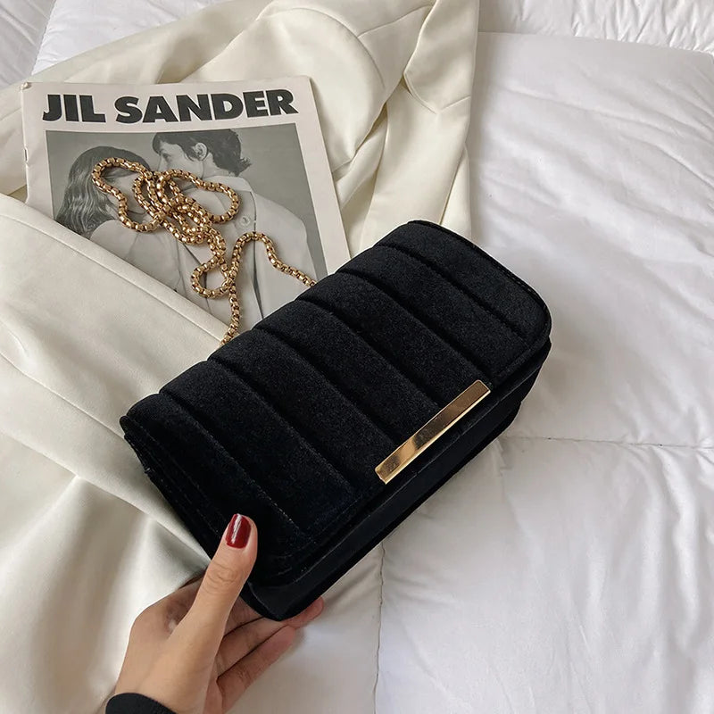 Luxury corduroy handbag with gold chain strap
