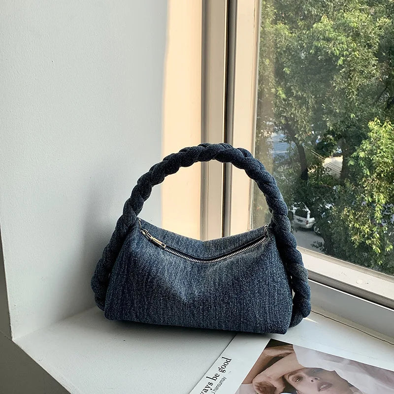 Classic blue denim purse with top handle