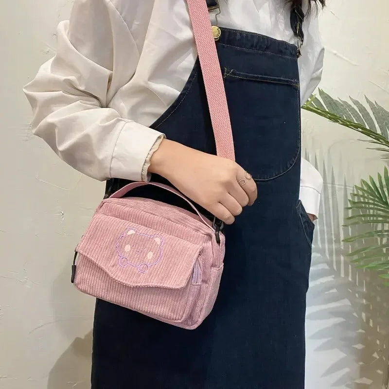 Mini bear corduroy handbag set in pastel colors