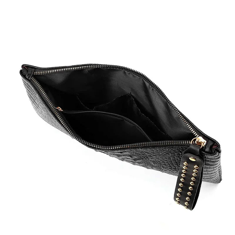 Crocodile texture leather clutch bag