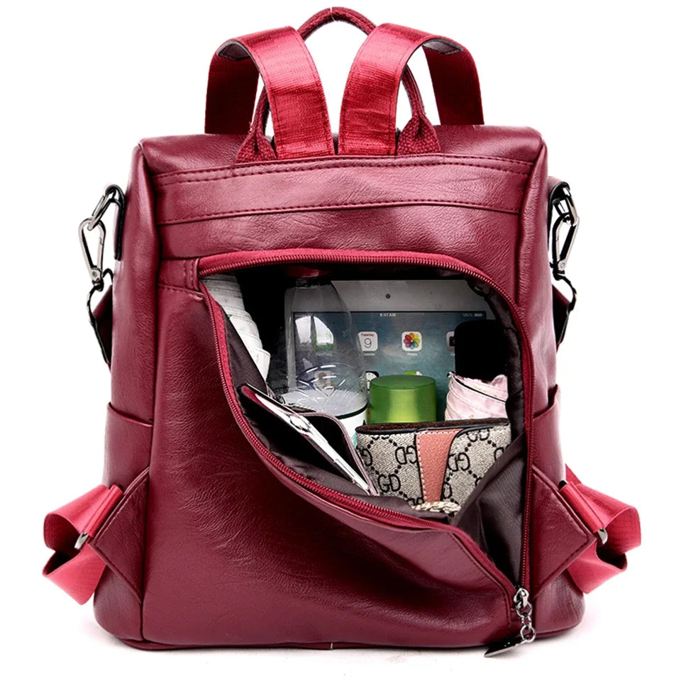 Soft leather backpack for women