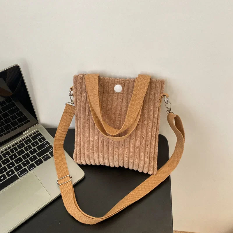 Corduroy handbag with front button detail