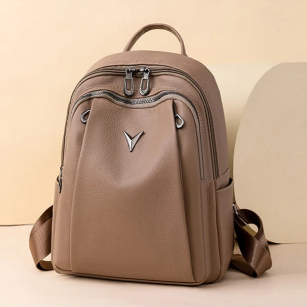 Smooth leather backpack with top handle