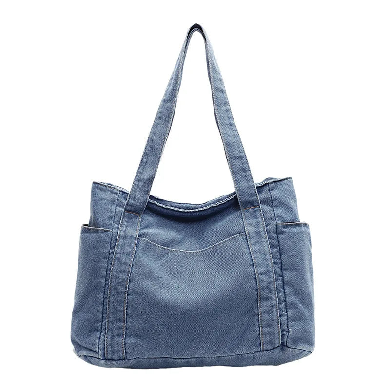 Denim shoulder tote bag