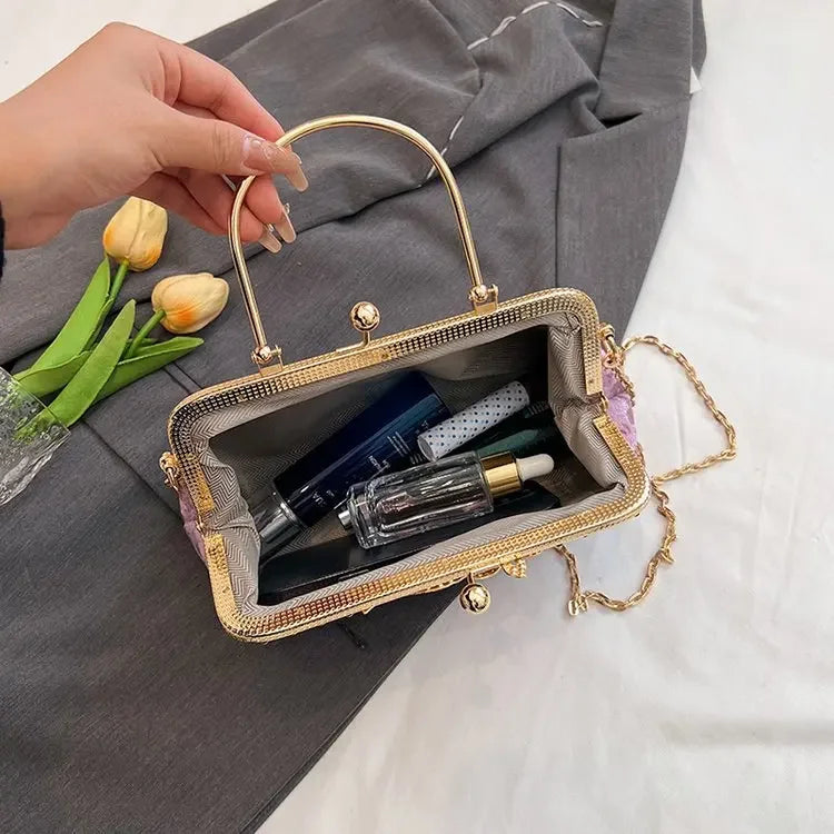 Corduroy evening clutch bag with wrist strap