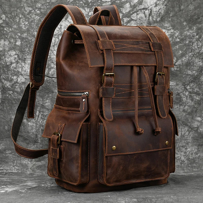 Multi-compartment leather rucksack