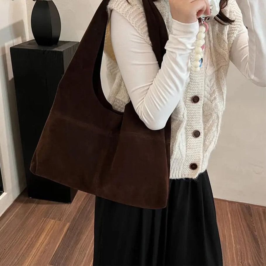 Slouch-style suede handbag
