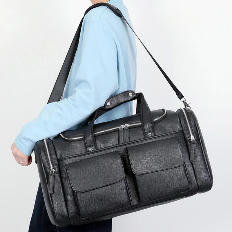 Urban leather holdall with top handles