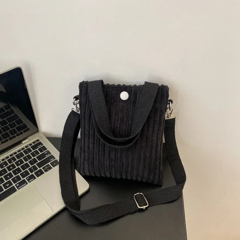 Corduroy handbag with front button detail