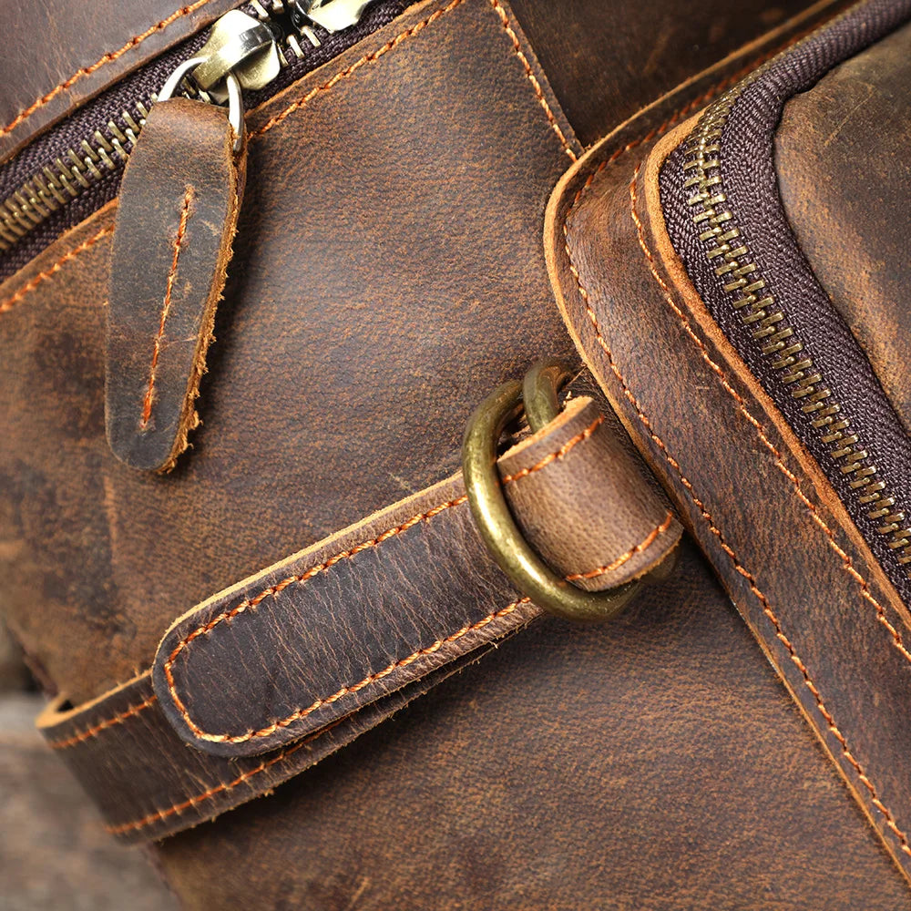 Leather travel rucksack for men