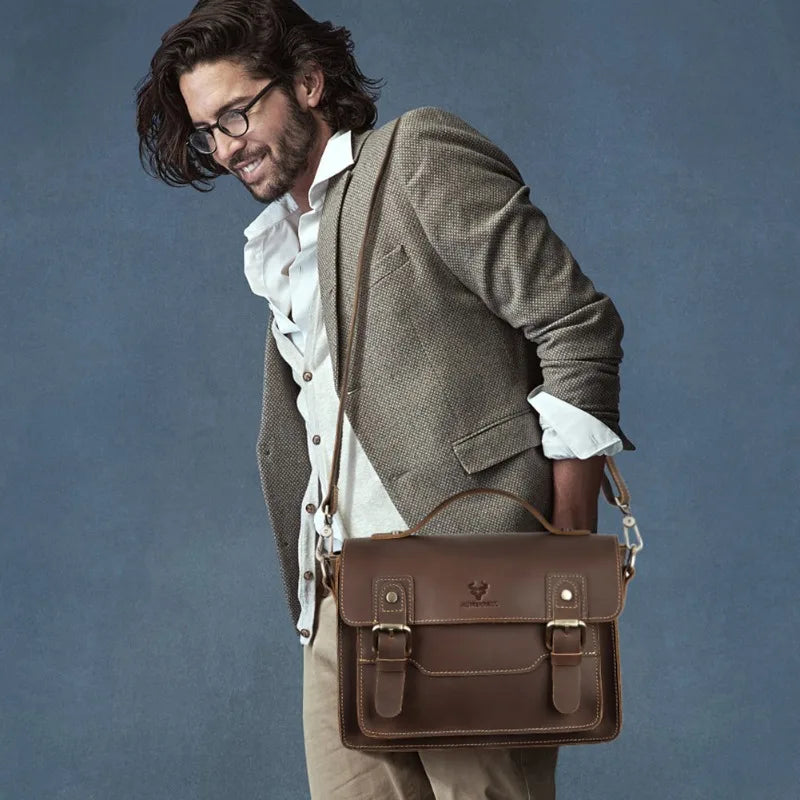 Large leather satchel shoulder bag