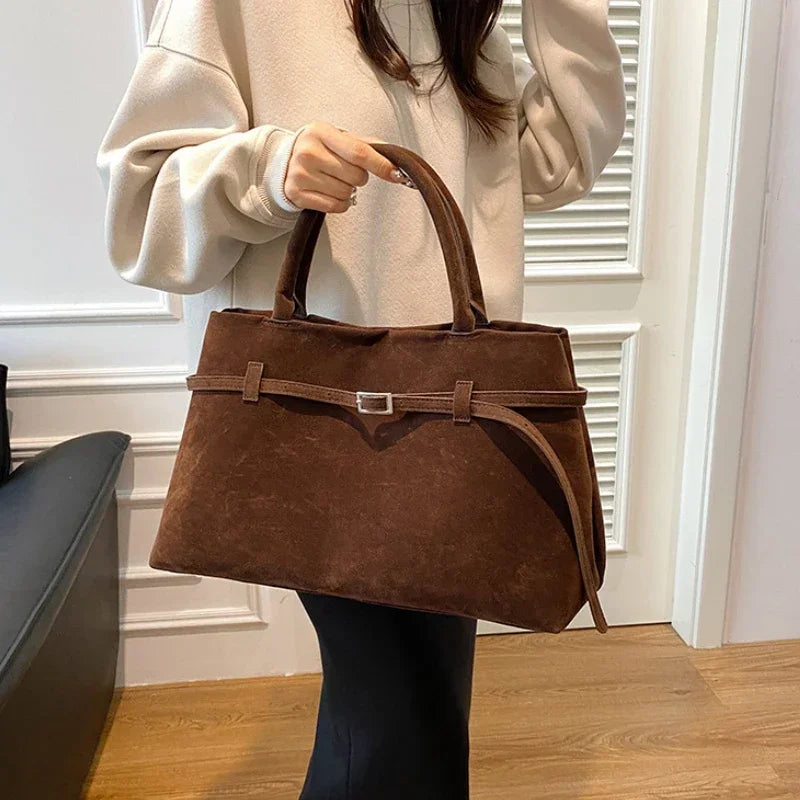 Vintage suede shopper tote bag