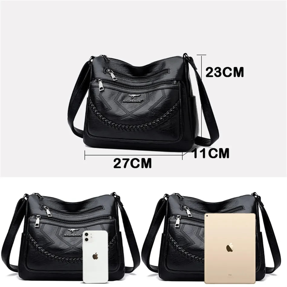 Leather shoulder bag with adjustable strap