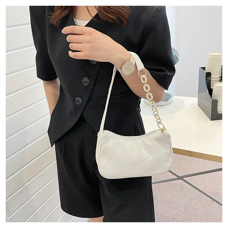 Corduroy handbag set with soft chain handle
