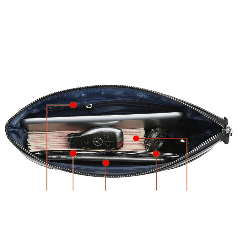 Minimalist leather clutch with detachable strap