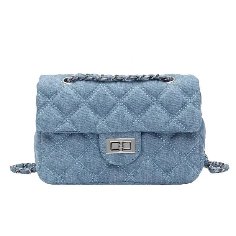 Compact flap denim handbag