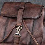 Retro leather rucksack with drawstring closure