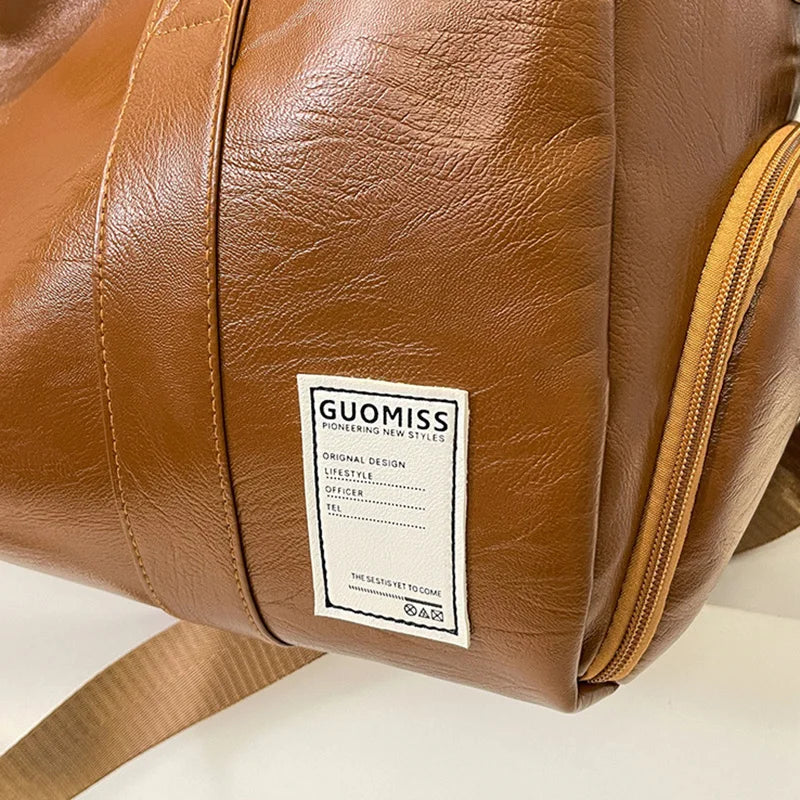 Retro-style leather weekender duffle bag