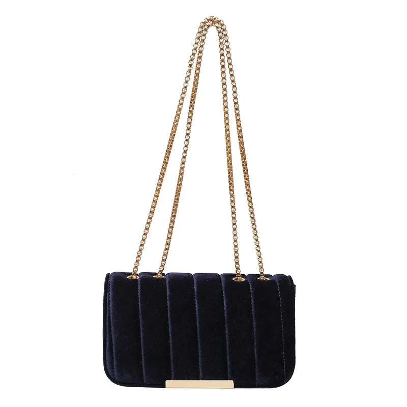 Luxury corduroy handbag with gold chain strap