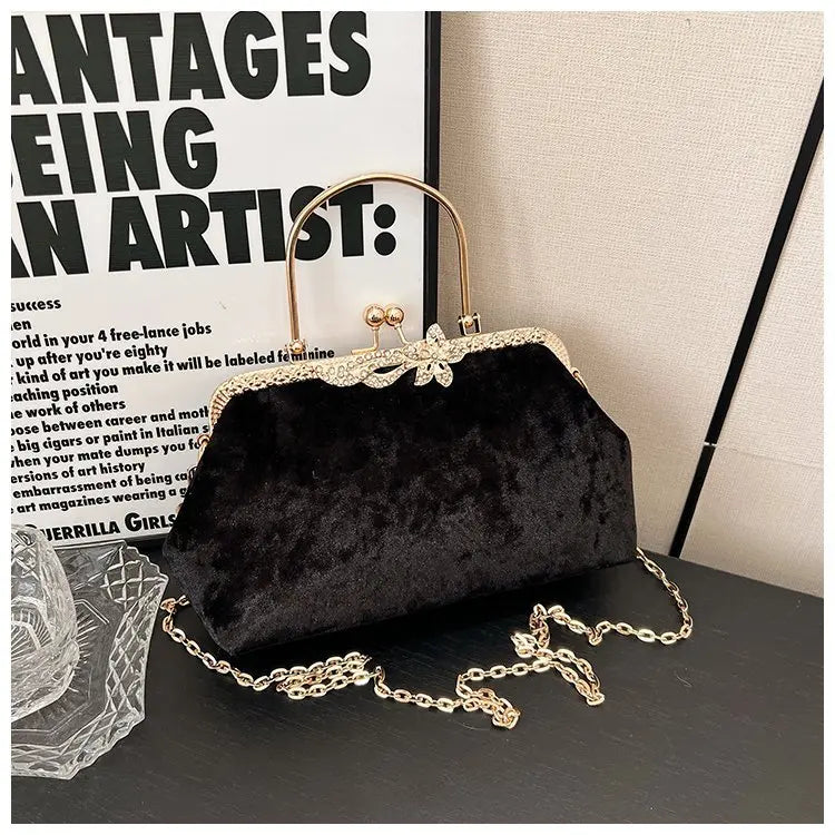 Corduroy evening clutch bag with wrist strap